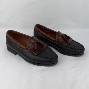 Allen Edmonds Nashua Tassel Kiltie Loafer Black Pebble Brown Leather Sz 8.5 EEE